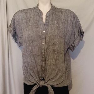 Dressy linen tie front top,NEW